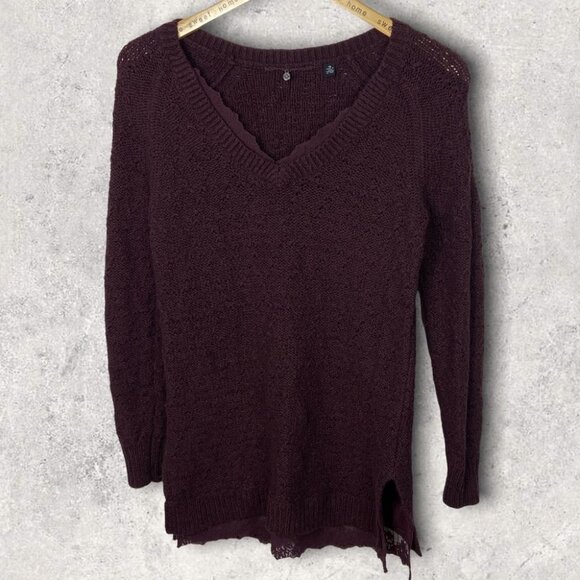 Anthropologie Knitted and‎ Knotted Knit Lace Burgundy Maroon Sweater Size XS Top - Picture 3 of 11